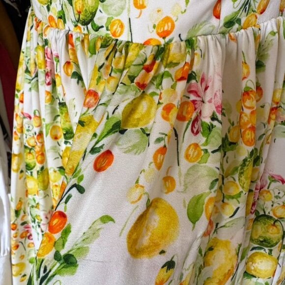 Lavender Brown Lemon Print Square Neck Puff Sleeve Empire Waist Long Midi Dress - Picture 7 of 14